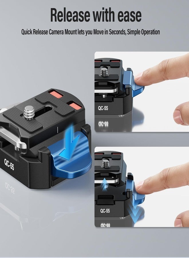 SIRUI 55mm Quick Release Plate and Clamp Base Kit, Camera Mount Adapter with 1/4" and 3/8" Thread, Quick-Release Attach Mount Plate for Tripod Monopod DSLR Stabilizer, QC-55 - Image 5